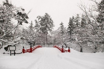 Dylis Bevan - Winter - Red Bridge After The Snow Storm I