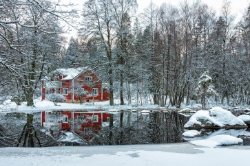 Codey Wicks - Winter - Lone Red Country House Behind the Woods