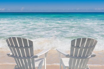 Lucille Greer - White Chairs at the Beach - No Umbrella Today