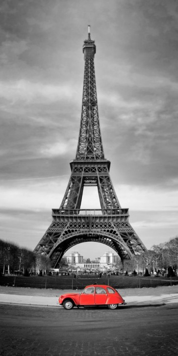 Paris - Eiffel Tower With Red Vintage Car