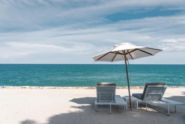 Dolores Flowers - Rest Chairs at the Tropical Beach - Aqua Blue