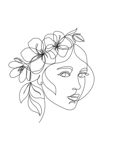 Line Art - Woman - Woman Face With Flower Bouquet I