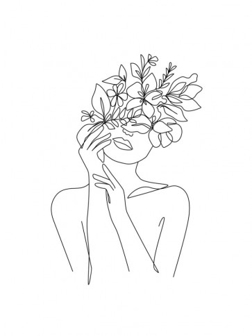 Line Art - Woman - Woman Face With Flower Bouquet II