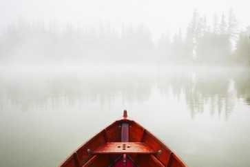 Boat - Red - Foggy Morning at the Lake