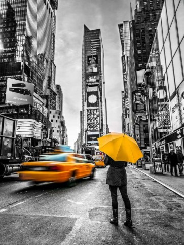 Assaf Frank - Man with yellow umbrella at Times square, New York