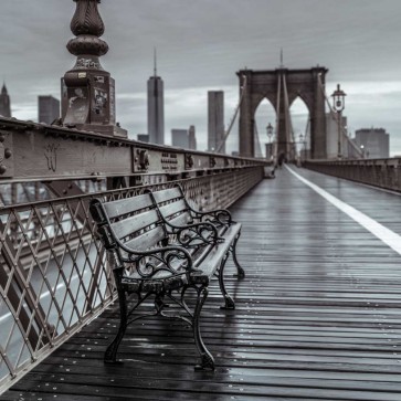 Assaf Frank - Empty bench on the pedestrian walkway of the Brooklyn Bridge, New York