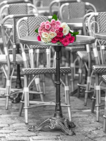 Assaf Frank - Bunch of Roses on street cafe table in Paris, France
