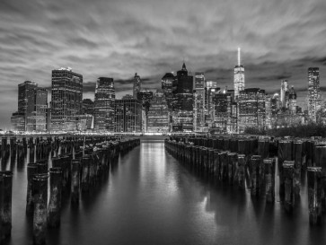 Assaf Frank - Manhattan skyline with rows of groynes in foreground, New York