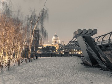 Assaf Frank - St Pauls Cathedral and Millennium Bridge in snow-London-UK