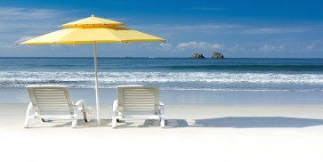 Magi Lorde - Yellow Umbrella, White chairs on Beach  