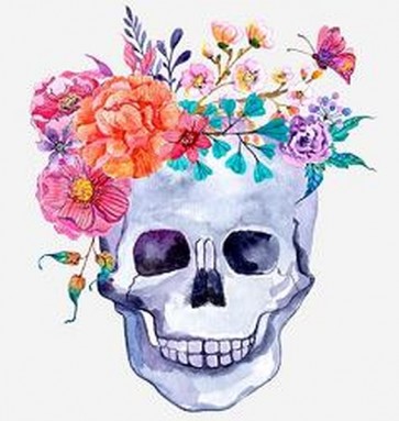 Watercolor Flowers and Skull 
