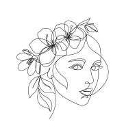 Line Art - Woman - Woman Face With Flower Bouquet I