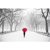 Dylis Bevan - Winter - Red Umbrella Lady