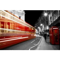 London - Telephone Booth and Bus - Long Exposed