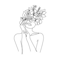 Line Art - Woman - Woman Face With Flower Bouquet II