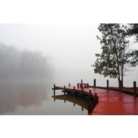 Wooden Landing Jetty - Foggy Red Morning