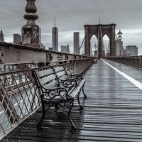 Assaf Frank - Empty bench on the pedestrian walkway of the Brooklyn Bridge, New York