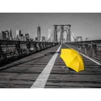 Assaf Frank - Yellow umbrella on pedestrian walkway on Brooklyn bridge, New York