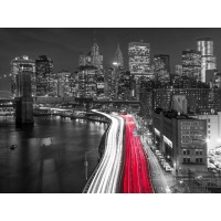 Assaf Frank - Strip lights on streets of Manhattan by east river, New York