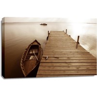Horace Harper - Wooden Landing Jetty With Boat on Tropical Beach - Sepia