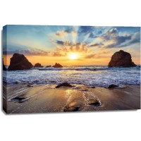 Doreen Sharp - Sunset Between Two Rocks at the Beach