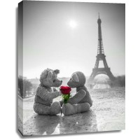 Assaf Frank - Two Teddy bears with a rose next to the Eiffel tower