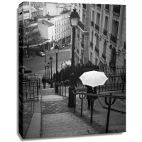 Assaf Frank - Woman with white umbrella standing on staircase in Montmartre, Paris, France