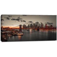 Assaf Frank - Evening view of Lower Manhattan sky|skyline with Brooklyn bridge over East river, New York, FTBR-190