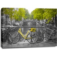 Assaf Frank - Bicycle with bunch of flowers by the canal, Amsterdam
