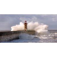 Wayne Hunt - Stormy Waves Over Light house  