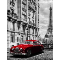 Vlad Kamir - Vintage Red Car Eiffel Tower in Back  