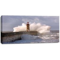 Wayne Hunt - Stormy Waves Over Light house  