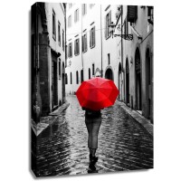 Lindy Baldo - Woman With Red Umbrella On Resto Street  